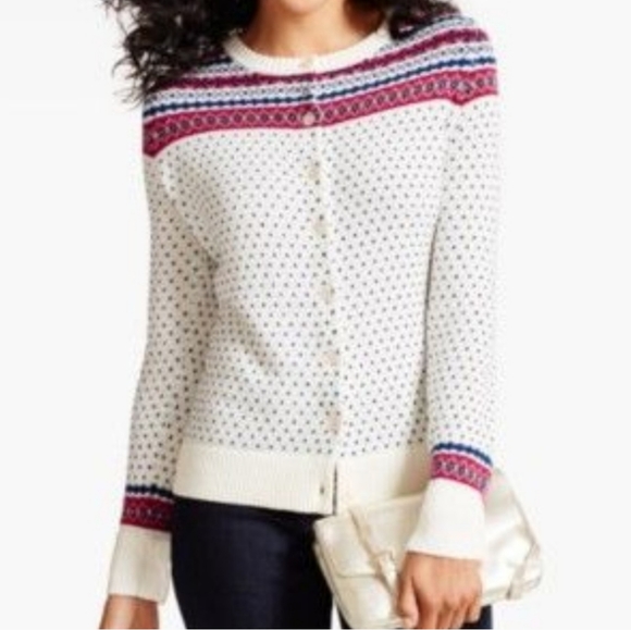 Talbots Sweaters - NWOT Talbots white & pink Lambswool blend Fair Isle cardigan sweater Women Large